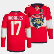 Cheap Men's Florida Panthers #17 Evan Rodrigues Red Home 2024 Stanley Cup Champions Stitched Jersey