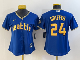 Wholesale Cheap Women's Seattle Mariners Blank Blue 2023 City Connect Cool Base Stitched Jersey