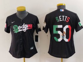 Women\'s Los Angeles Dodgers #50 Mookie Betts Mexico Black Cool Base Stitched Jersey