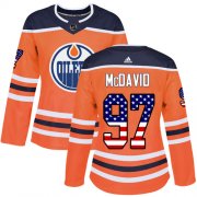 Wholesale Cheap Adidas Oilers #97 Connor McDavid Orange Home Authentic USA Flag Women's Stitched NHL Jersey