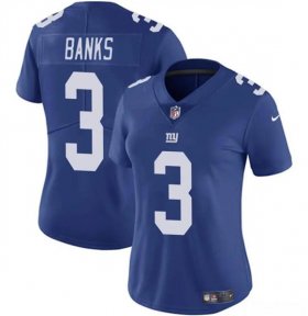 Cheap Women\'s New York Giants #3 Deonte Banks Blue Vapor Stitched Jersey(Run Small)