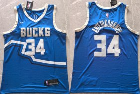 Cheap Men\'s Milwaukee Bucks #34 Giannis Antetokounmpo Royal 2024 City Edition Stitched Basketball Jersey