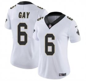 Cheap Women\'s New Orleans Saints #6 Willie Gay White Vapor Football Stitched Game Jersey(Run Small)