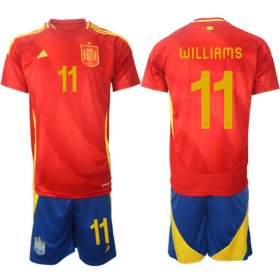 Men\'s Spain Team #11 Nico Williams 2024-25 Red Home Soccer Jersey Suit