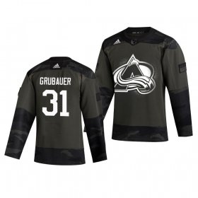 Wholesale Cheap Colorado Avalanche #31 Philipp Grubauer Adidas 2019 Veterans Day Men\'s Authentic Practice NHL Jersey Camo