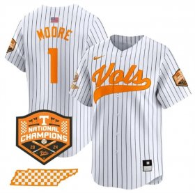 Men\'s Tennessee Volunteers #1 Christian Moore White Pinstripe 2024 Champions Vapor Limited Stitched Jersey