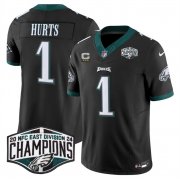 Cheap Men's Philadelphia Eagles #1 Jalen Hurts Black 2024 NFC East Champions With 3-Star C Patch F.U.S.E. Vapor Untouchable Limited Stitched Football Jersey