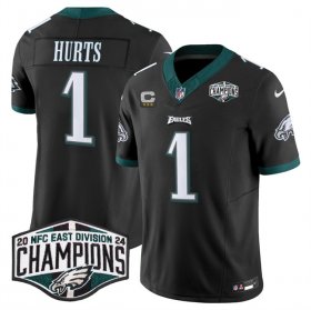 Cheap Men\'s Philadelphia Eagles #1 Jalen Hurts Black 2024 NFC East Champions With 3-Star C Patch F.U.S.E. Vapor Untouchable Limited Stitched Football Jersey