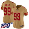 Wholesale Cheap Nike 49ers #99 Javon Kinlaw Gold Women's Stitched NFL Limited Inverted Legend 100th Season Jersey