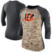 Wholesale Cheap Women's Cincinnati Bengals Nike Camo Charcoal Salute to Service Legend Three-Quarter Raglan Sleeve T-Shirt