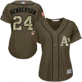 Wholesale Cheap Athletics #24 Rickey Henderson Green Salute to Service Women\'s Stitched MLB Jersey