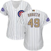 Wholesale Cheap Cubs #49 Jake Arrieta White(Blue Strip) 2017 Gold Program Cool Base Women's Stitched MLB Jersey