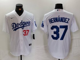 Men\'s Los Angeles Dodgers #37 Teoscar Hernandez Number White Cool Base Stitched Jersey