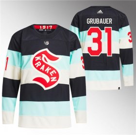 Cheap Men\'s Seattle Kraken #31 Philipp Grubauer Deep Sea Blue 2024 Winter Classic Primegreen Stitched Jersey