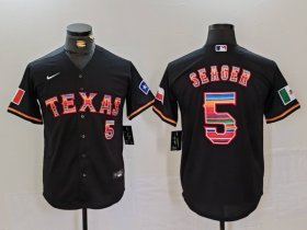 Cheap Men\'s Texas Rangers #5 Corey Seager Black Rainbow Mexico Cool Base Stitched Jersey