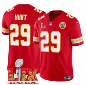 Men\'s Kansas City Chiefs #29 Kareem Hunt Red 2025 Super Bowl LIX Patch F.U.S.E. Vapor Limited Stitched Football Jersey