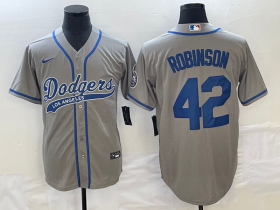 Wholesale Cheap Men\'s Los Angeles Dodgers #42 Jackie Robinson Grey With Patch Cool Base Stitched Baseball Jersey1