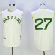 Wholesale Cheap Mitchell And Ness 1968 Athletics #27 Catfish Hunter Cream Throwback Stitched MLB Jersey