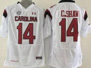 Wholesale Cheap Men's South Carolina Gamecocks #14 Connor Shaw White NCAA Football Under Armour Jersey