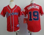 Wholesale Cheap Braves #19 Andrelton Simmons Red Cool Base Stitched Youth MLB Jersey