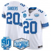 Cheap Men's Detroit Lions #20 Barry Sanders White 2024 NFC North Champions 90th Anniversary Patch F.U.S.E. Vapor Limited Stitched Jersey