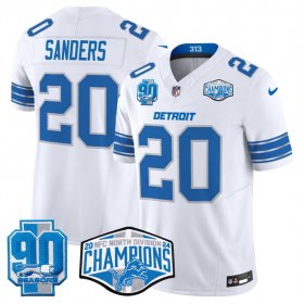 Cheap Men\'s Detroit Lions #20 Barry Sanders White 2024 NFC North Champions 90th Anniversary Patch F.U.S.E. Vapor Limited Stitched Jersey