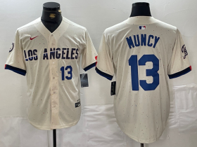 Wholesale Cheap Men\'s Los Angeles Dodgers #13 Max Muncy Number Cream 2024 City Connect Limited Stitched Jerseys