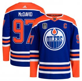 Cheap Men\'s Edmonton Oilers #97 Connor McDavid Royal 2024 Stanley Cup Final Patch Stitched Jersey