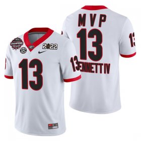 Wholesale Cheap Mens Georgia Bulldogs #13 Stetson Bennett IV White 2021-22 National Champions College Football Game MVP Jersey