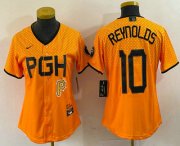 Wholesale Cheap Women's Pittsburgh Pirates #10 Bryan Reynolds Yellowd 2023 City Connect Stitched Jersey 1