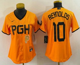 Wholesale Cheap Women\'s Pittsburgh Pirates #10 Bryan Reynolds Yellowd 2023 City Connect Stitched Jersey 1