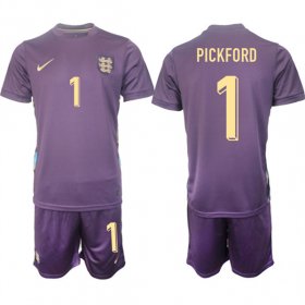 Men\'s England #1 Jordan Pickford 2024-25 Purple Away Soccer Jersey Suit