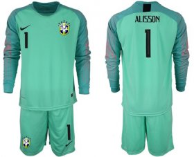 Wholesale Cheap Brazil #1 Alisson Green Goalkeeper Long Sleeves Soccer Country Jersey