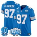 Cheap Men's Detroit Lions #97 Aidan Hutchinson Blue 2024 NFC North Champions 90th Anniversary Patch F.U.S.E. Vapor Limited Stitched Jersey