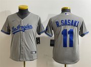 Cheap Youth Los Angeles Dodgers #11 Roki Sasaki Grey Cool Base Stitched Baseball Jerseys