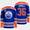 Cheap Men's Edmonton Oilers #36 Jack Campbell Royal 2024 Stanley Cup Final Patch Stitched Jersey