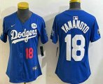 Cheap Women's Los Angeles Dodgers #18 Yoshinobu Yamamoto Number Blue 2024 World Series With Fernando 34 Fashion Limited Stitched Jerseys