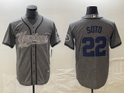 Cheap Men's New York Yankees #22 Juan Soto Grey Gridiron Cool Base Stitched Baseball Jersey