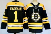 Cheap Men's Boston Bruins #1 Jeremy Swayman Black 2024-25 Home Stitched Hockey Jersey