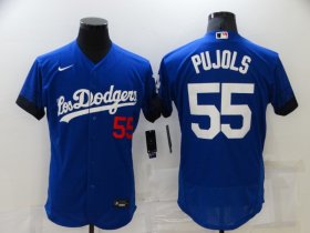 Wholesale Cheap Men\'s Los Angeles Dodgers #55 Albert Pujols Blue 2021 City Connect Flex Base Stitched Jersey