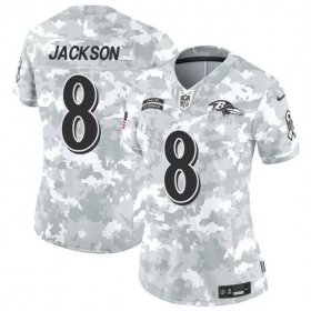 Cheap Women\'s Baltimore Ravens #8 Lamar Jackson 2024 F.U.S.E Arctic Camo Salute To Service Limited Stitched Football Jersey(Run Small)