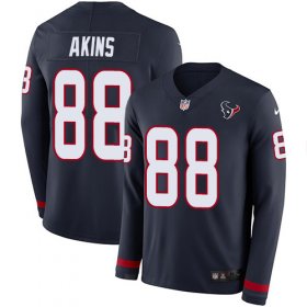 Wholesale Cheap Nike Texans #88 Jordan Akins Navy Blue Team Color Men\'s Stitched NFL Limited Therma Long Sleeve Jersey