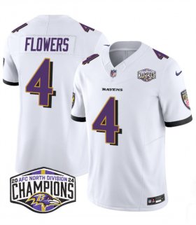 Cheap Men\'s Baltimore Ravens #4 Zay Flowers White F.U.S.E 2024 AFC North Division Champions Vapor Limited Football Jersey