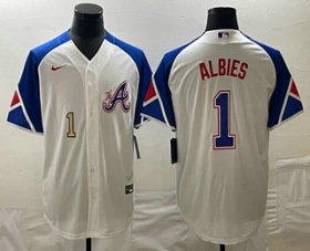 Cheap Mens Atlanta Braves #1 Ozzie Albies Number White 2023 City Connect Cool Base Stitched Jersey