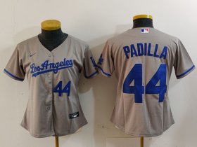 Women\'s Los Angeles Dodgers #44 Vicente Padilla Number Grey With los Cool Base Stitched Jerseys