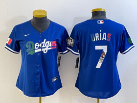 Wholesale Cheap Women\'s Los Angeles Dodgers #7 Julio Urias Blue 2020 World Series Cool Base Nike Jersey