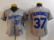 Women's Los Angeles Dodgers #37 Teoscar Hernandez Number Grey With Los Cool Base Stitched Jerseys