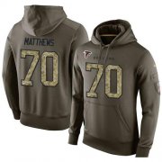 Wholesale Cheap NFL Men's Nike Atlanta Falcons #70 Jake Matthews Stitched Green Olive Salute To Service KO Performance Hoodie