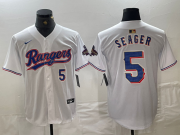 Cheap Men's Texas Rangers #5 Corey Seager Number White 2024 Gold Collection Limited Cool Base Jersey