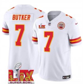 Men\'s Kansas City Chiefs #7 Harrison Butker White 2025 Super Bowl LIX Patch F.U.S.E. Vapor Limited Stitched Football Jersey